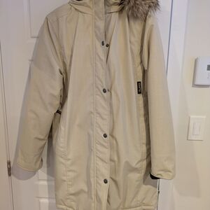Vintage Valanga Women's Beige Parka Coat With Real Fur Trim